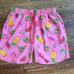 Mosmann Swim Trunks Mens Small Pink Tropical Fruit Flamingo Pool Float Shorts